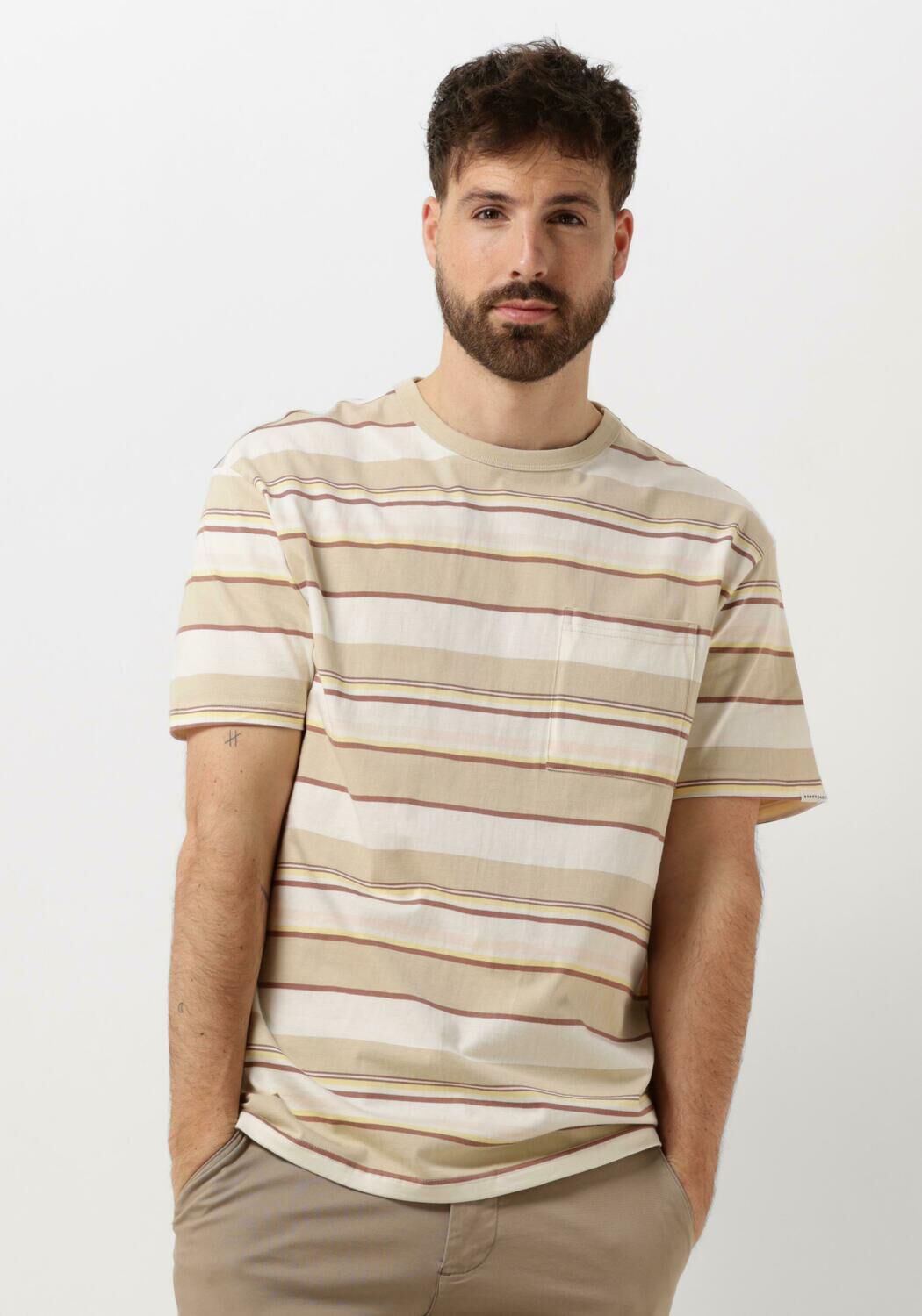 ANERKJENDT Heren Polo's & T-shirts Akkikki S s Stripe Tee Beige