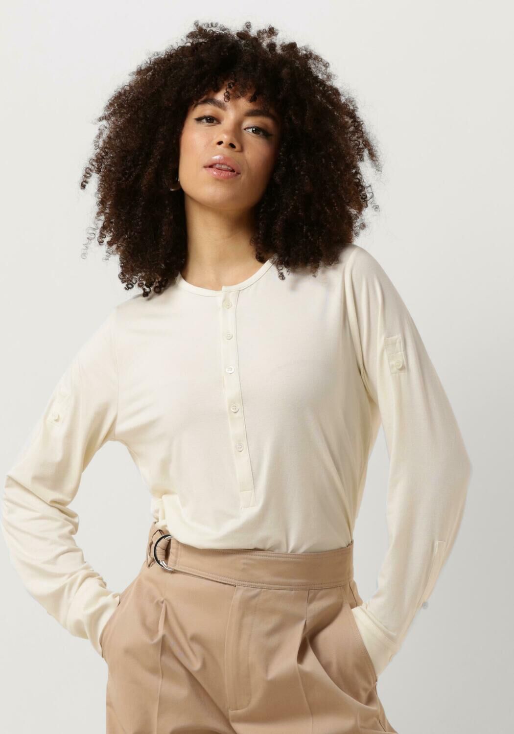 VANILIA Dames Tops T shirts Soft Jersey Henley Beige Kledingwinkel