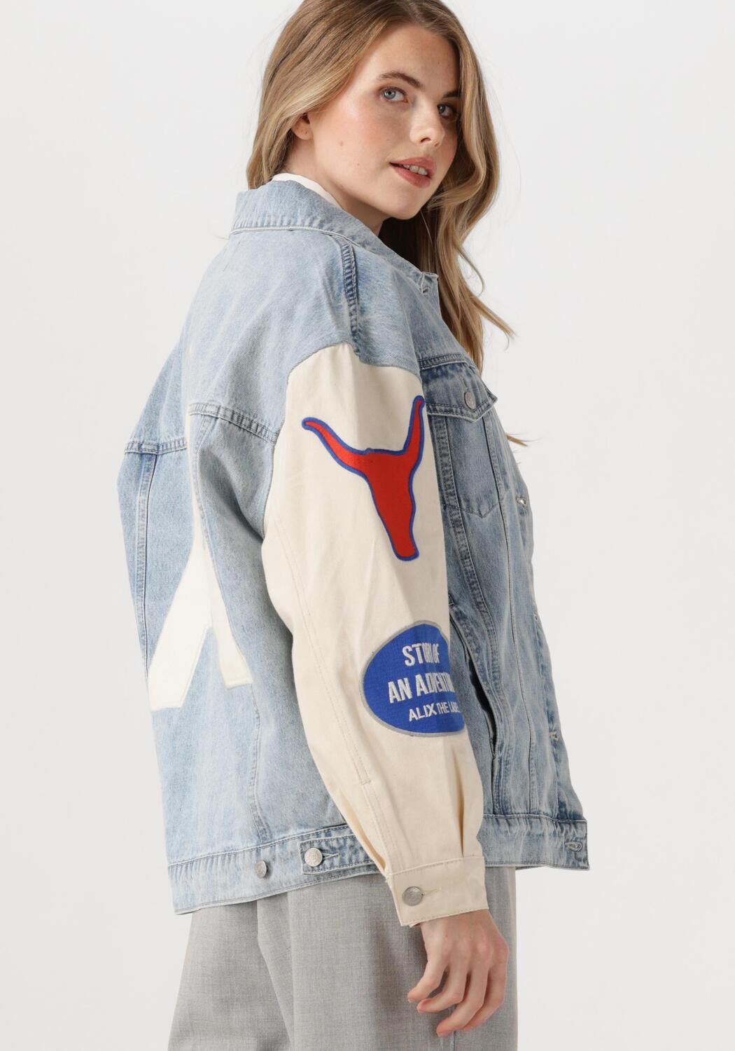 ALIX THE LABEL Dames Jassen Ladies Woven Mixed Sleeves Denim Jacket Blauw
