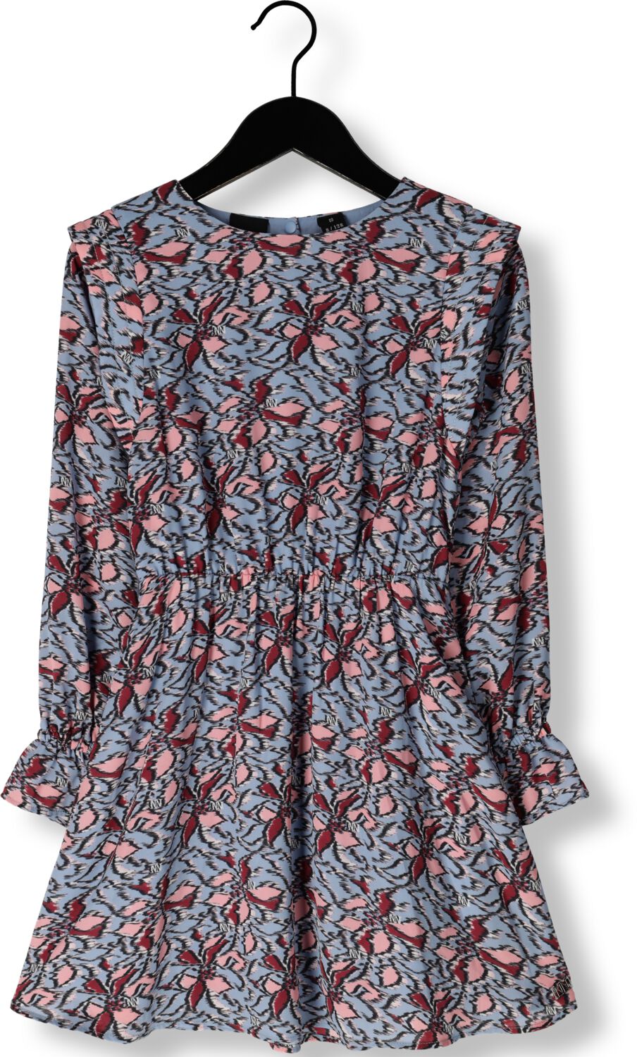 NIK&NIK jurk Safi met all over print zachtblauw roze donkerrood Meisjes Polyester Ronde hals 128