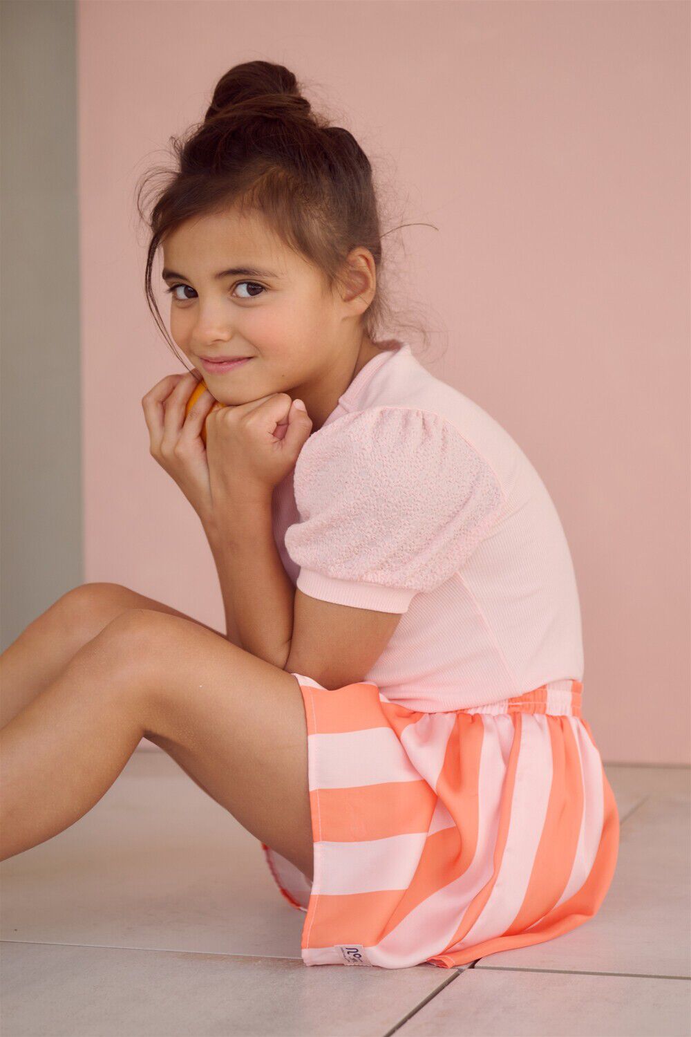 Lichtroze NONO T-shirt KYOTO RIB JERSEY TOP WITH PUFFED SLEEVES - large