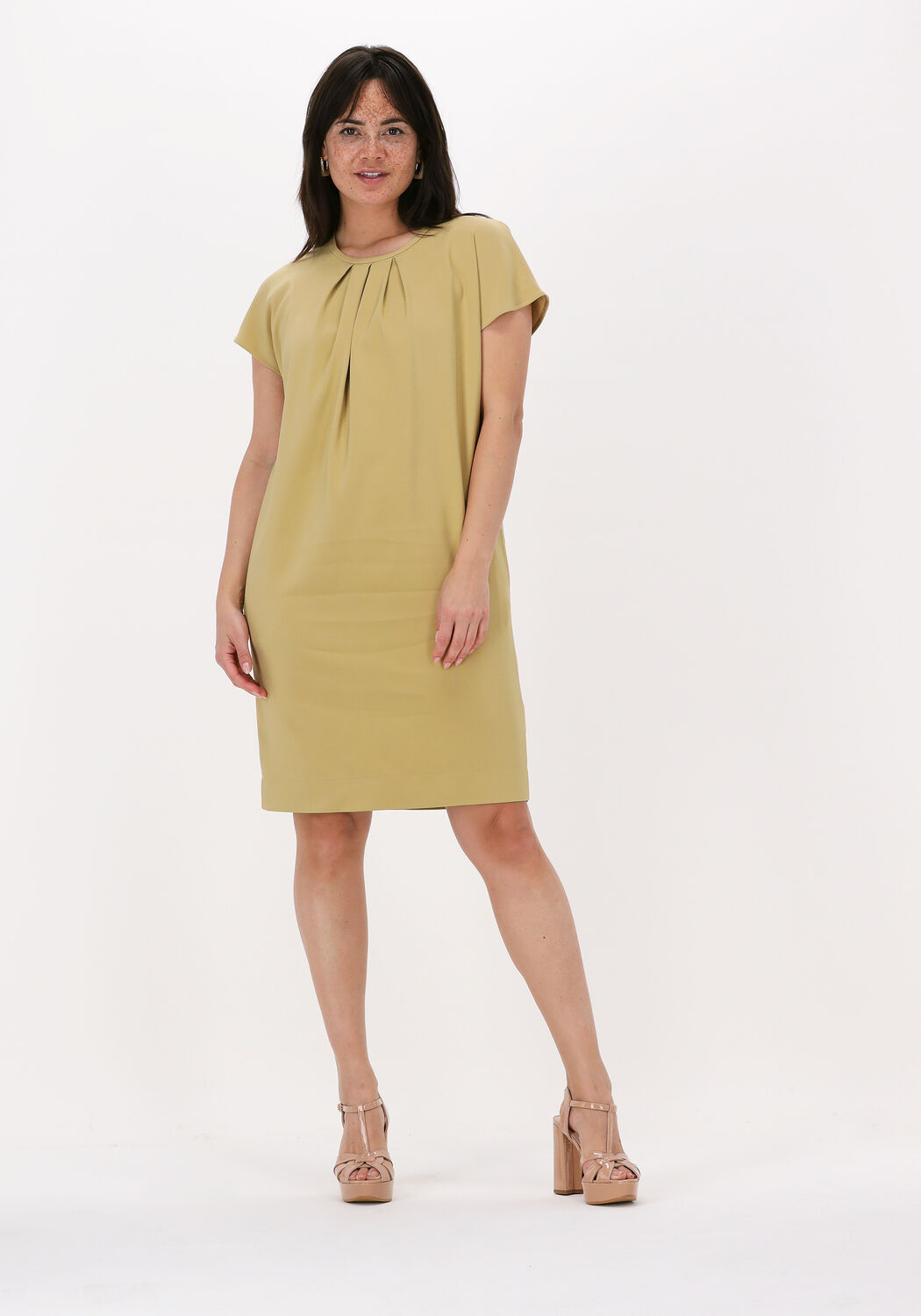 Khaki VANILIA Mini jurk CREPE PLEATED DRESS Omoda