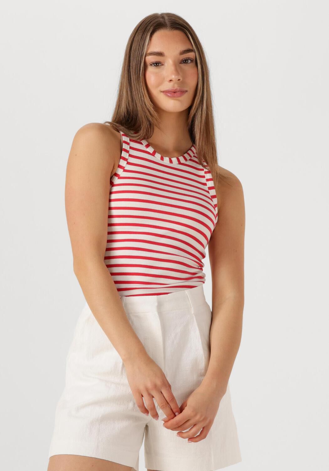 COLOURFUL REBEL Dames Tops & T-shirts Sachi Striped Rib Tanktop Rood