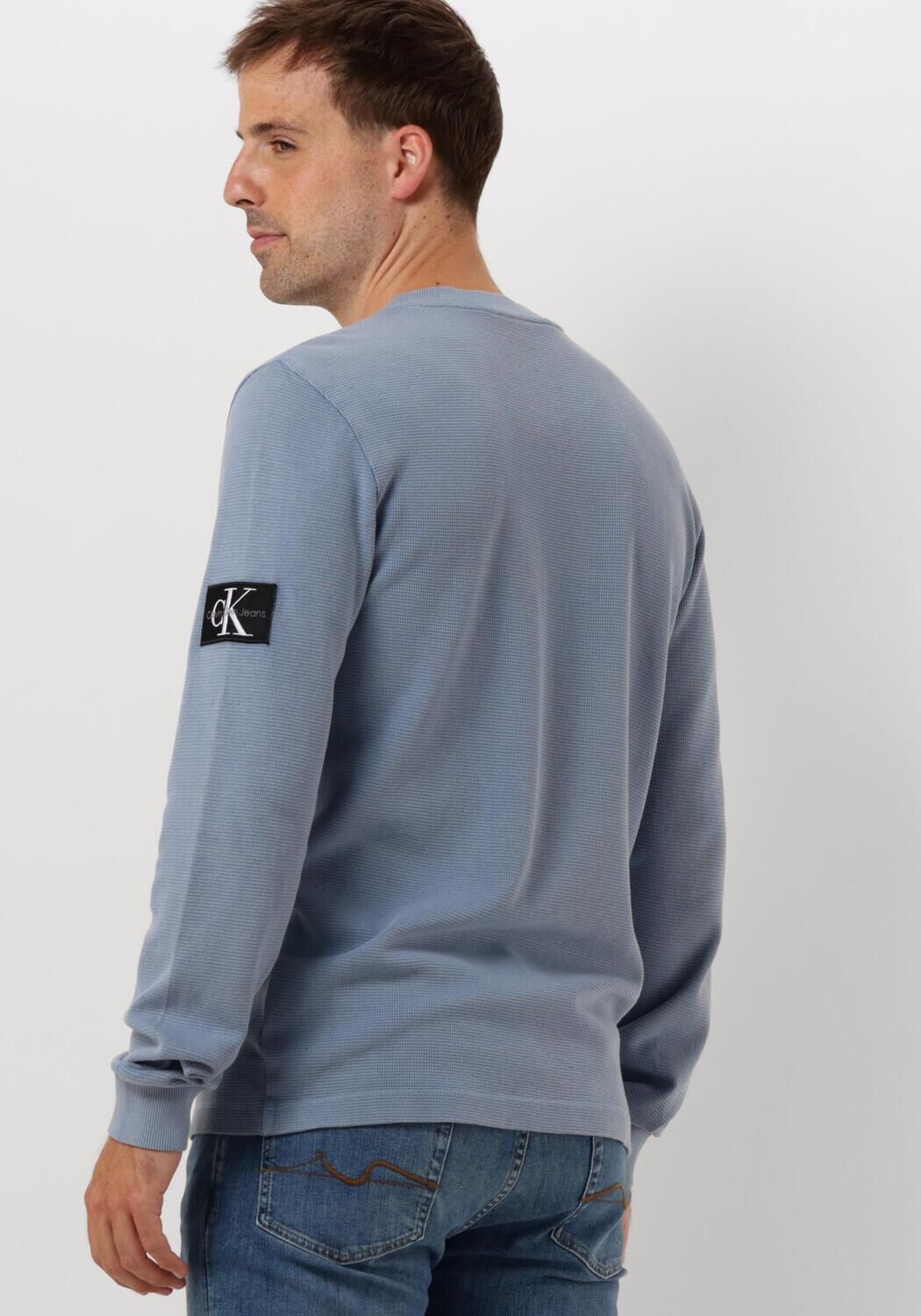 CALVIN KLEIN Heren Truien & Vesten Washed Badge Waffle Blauw
