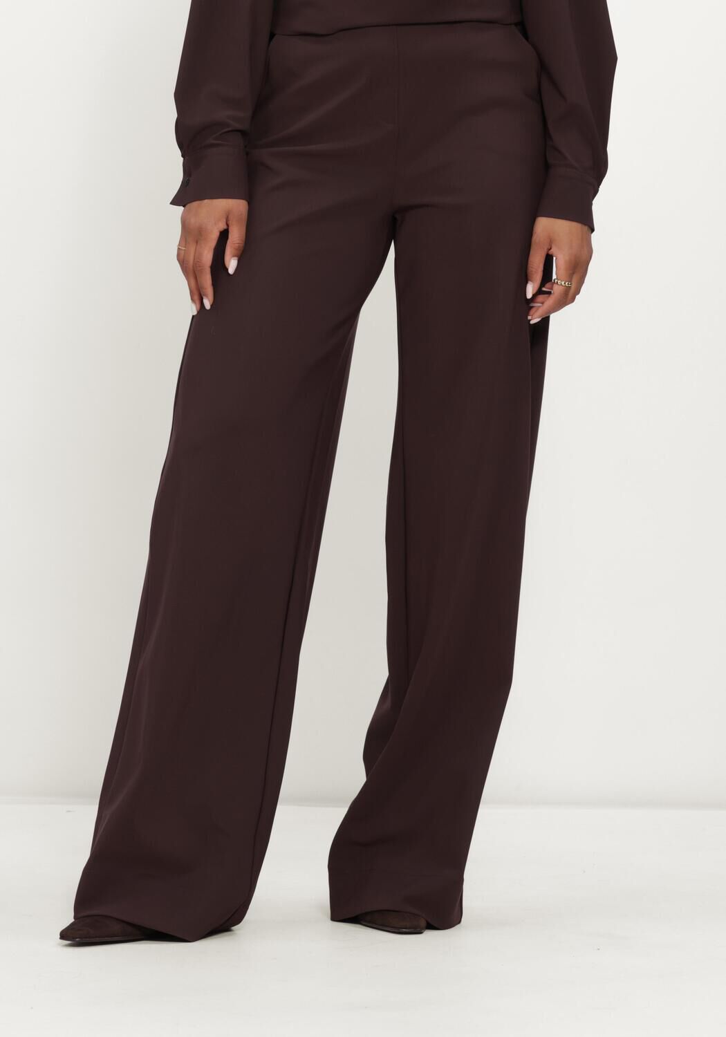 Bruine STUDIO ANNELOES Wijde broek Lexie LONG bonded trousers