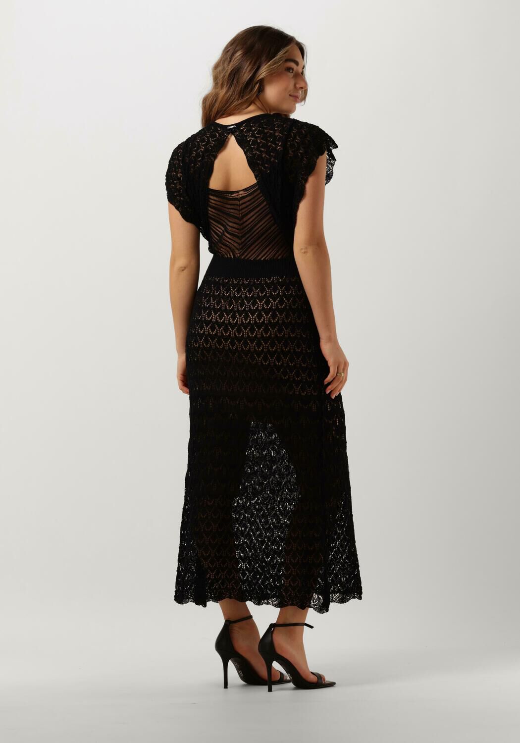 zwarte liu jo maxi jurk ecs abito maglia lungo trafor