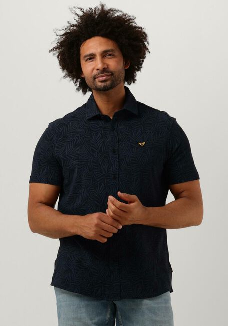 Donkerblauwe PME LEGEND Casual overhemd SHORT SLEEVE SHIRT PRINT ON PIQUE JERSEY - large