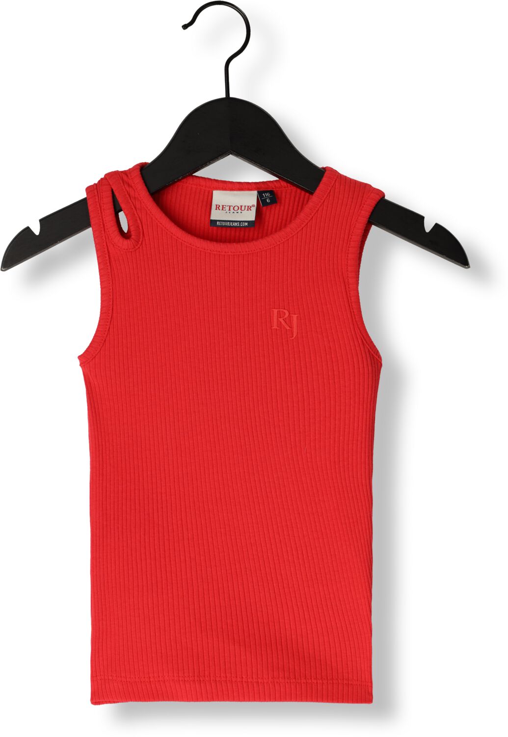 Retour Jeans mouwloze top rood rib gebreid