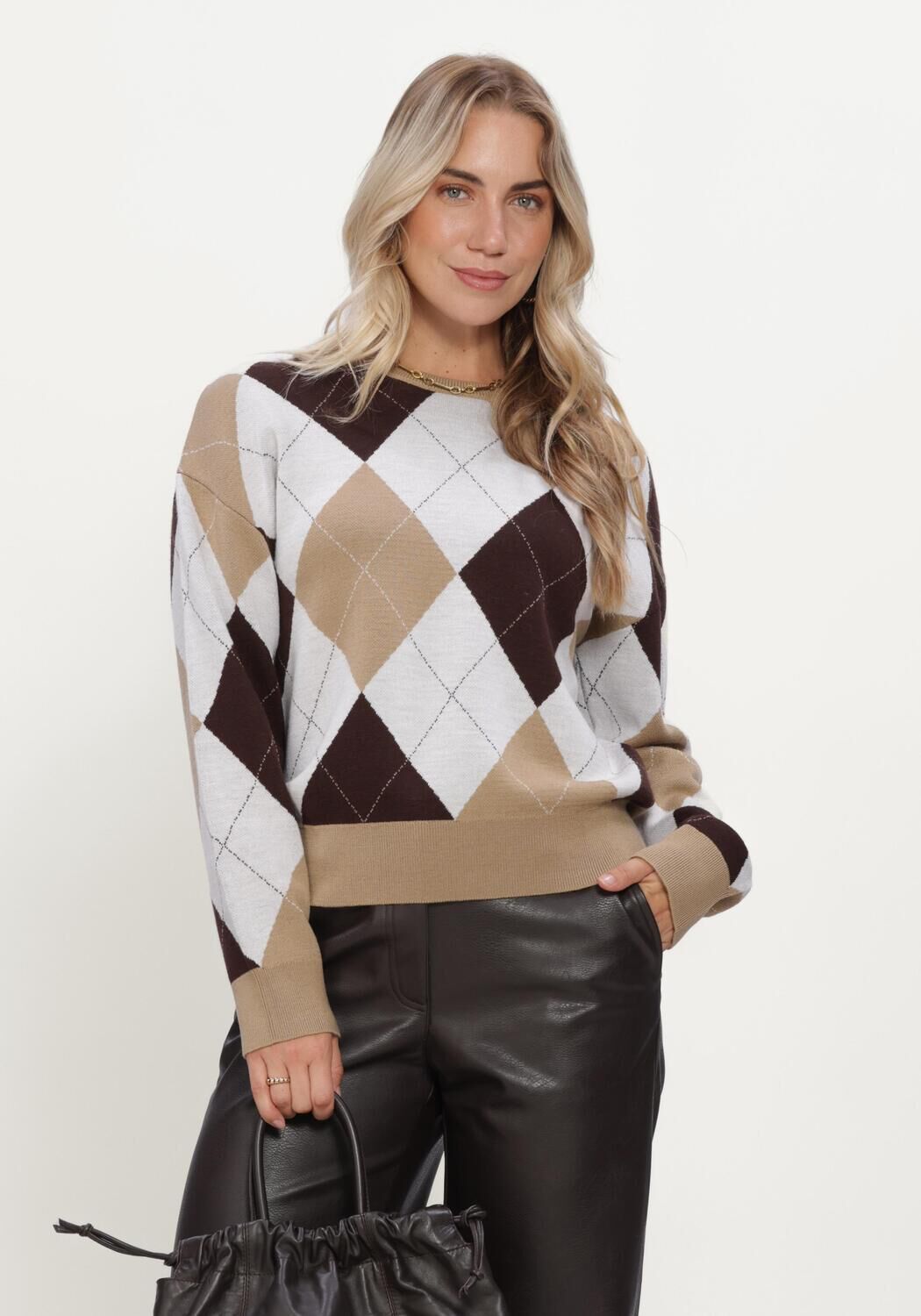 Multi SELECTED WOMEN Trui SLWTHEA LS KNIT ARGYLE O-NECK - large