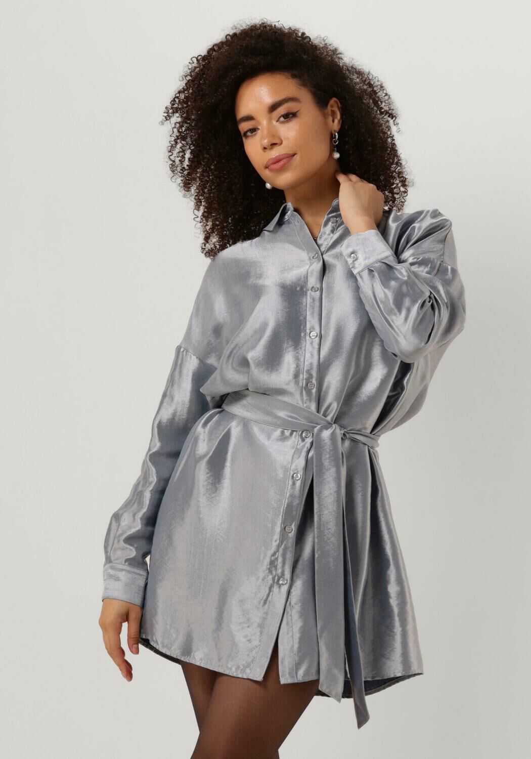 SELECTED FEMME metallic blousejurk SLFSILVA-TONIA met ceintuur zilver