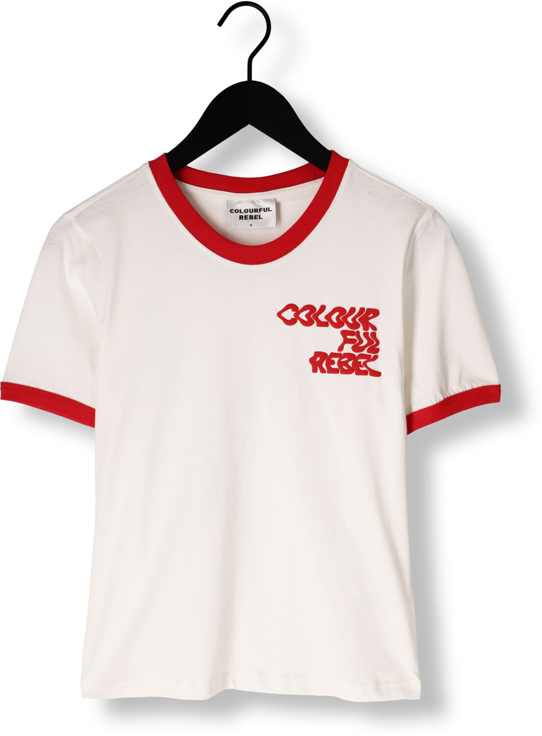 COLOURFUL REBEL Dames Tops & T-shirts Logo Wave Ringer Boxy Tee Rood