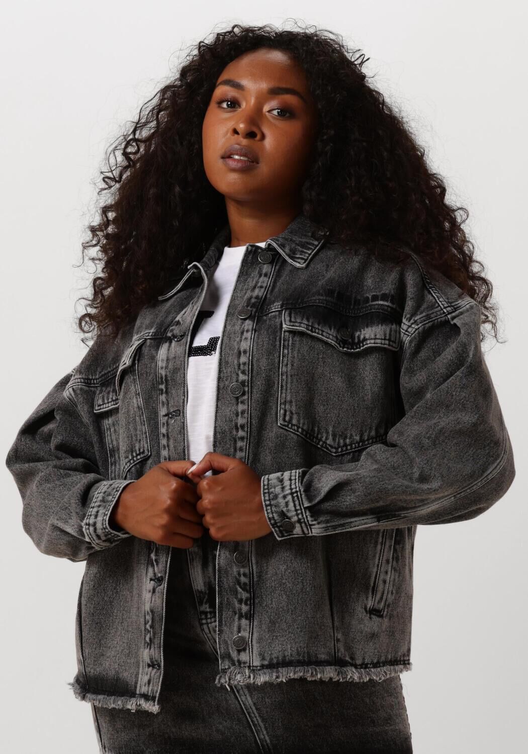 ALIX THE LABEL Dames Jassen Ladies Woven Sequin Denim Jacket Grijs