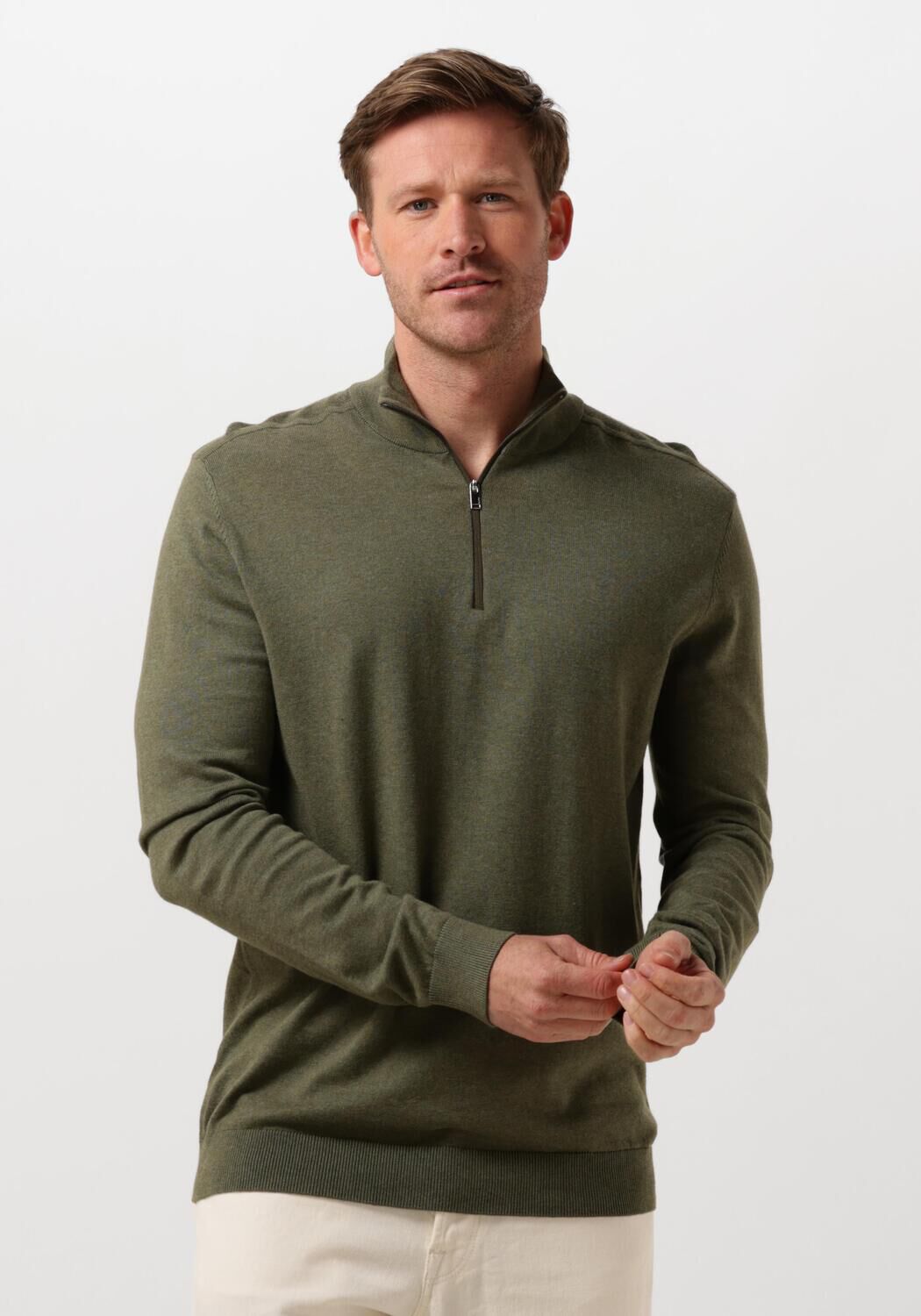 SELECTED HOMME Heren Truien & Vesten Slhberg Half Zip Cardigan Noos Groen