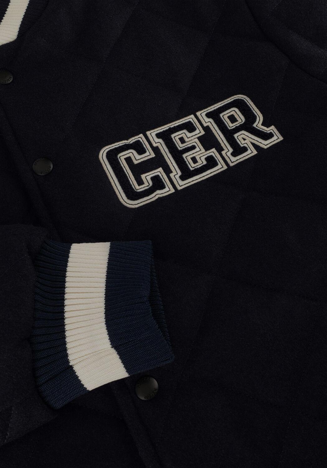 Donkerblauwe MERCER AMSTERDAM Jack THE MERCER QUILTED VASRSITY WOOL - large