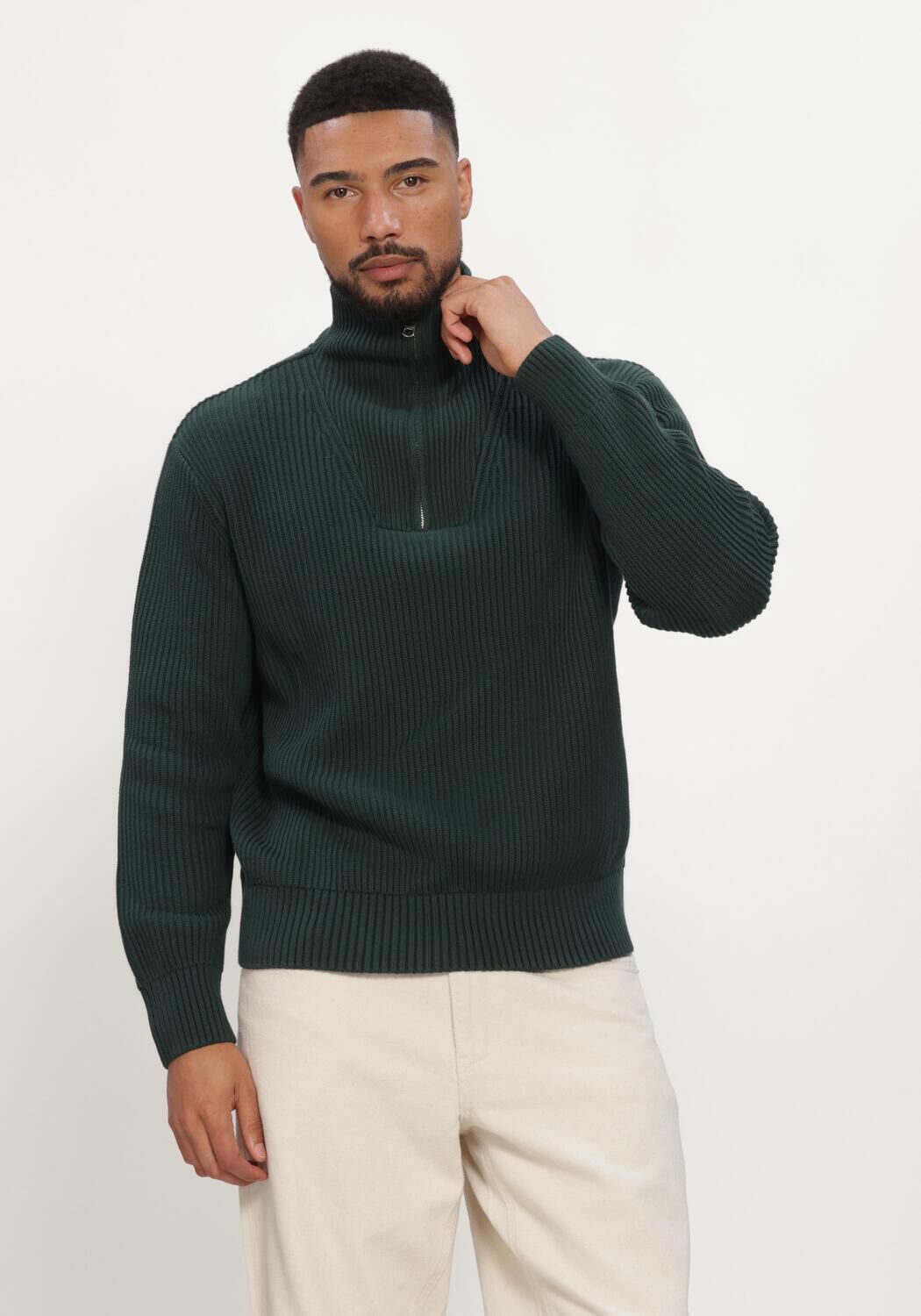 Donkergroene SELECTED MEN Trui SLMDRY LS KNIT HALF ZIP - large