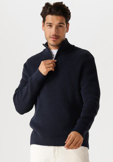Blauwe SELECTED MEN Trui SLHTHEO LS KNIT STRUCTURE HALF ZIP - large