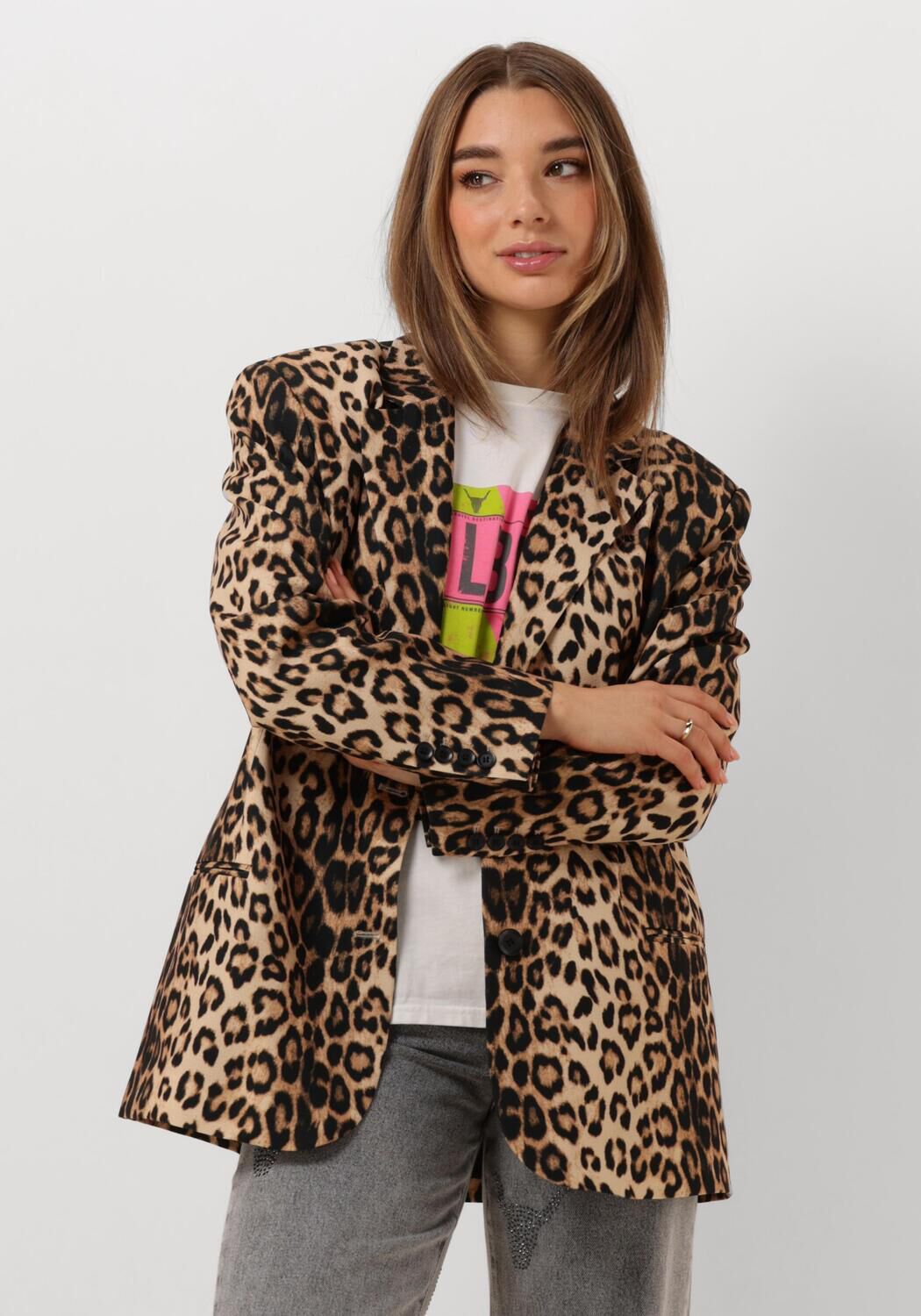 ALIX THE LABEL Dames Blazers Ladies Woven Leopard Blazer Bruin