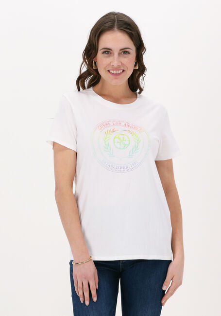 Witte GUESS T-shirt EMBLEM LOGO EASY FIT - large