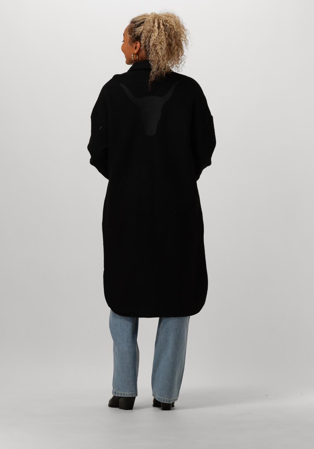 ALIX THE LABEL Dames Jassen Ladies Woven Long Felted Wool Jacket Zwart