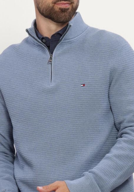 Lichtblauwe TOMMY HILFIGER Trui PIMA CTN CASH STRUCTURE ZIP MOCK - large