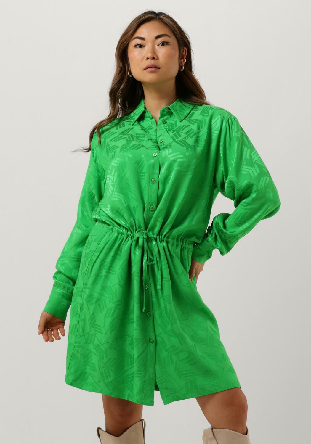 ALIX THE LABEL Dames Jurken Ladies Woven Jacquard Blouse Dress Groen