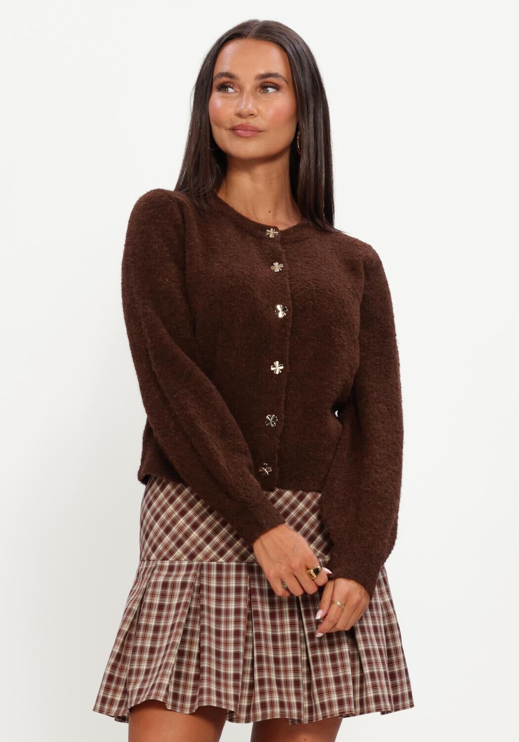 YDENCE Dames Truien & Vesten Cardigan Eden Bruin