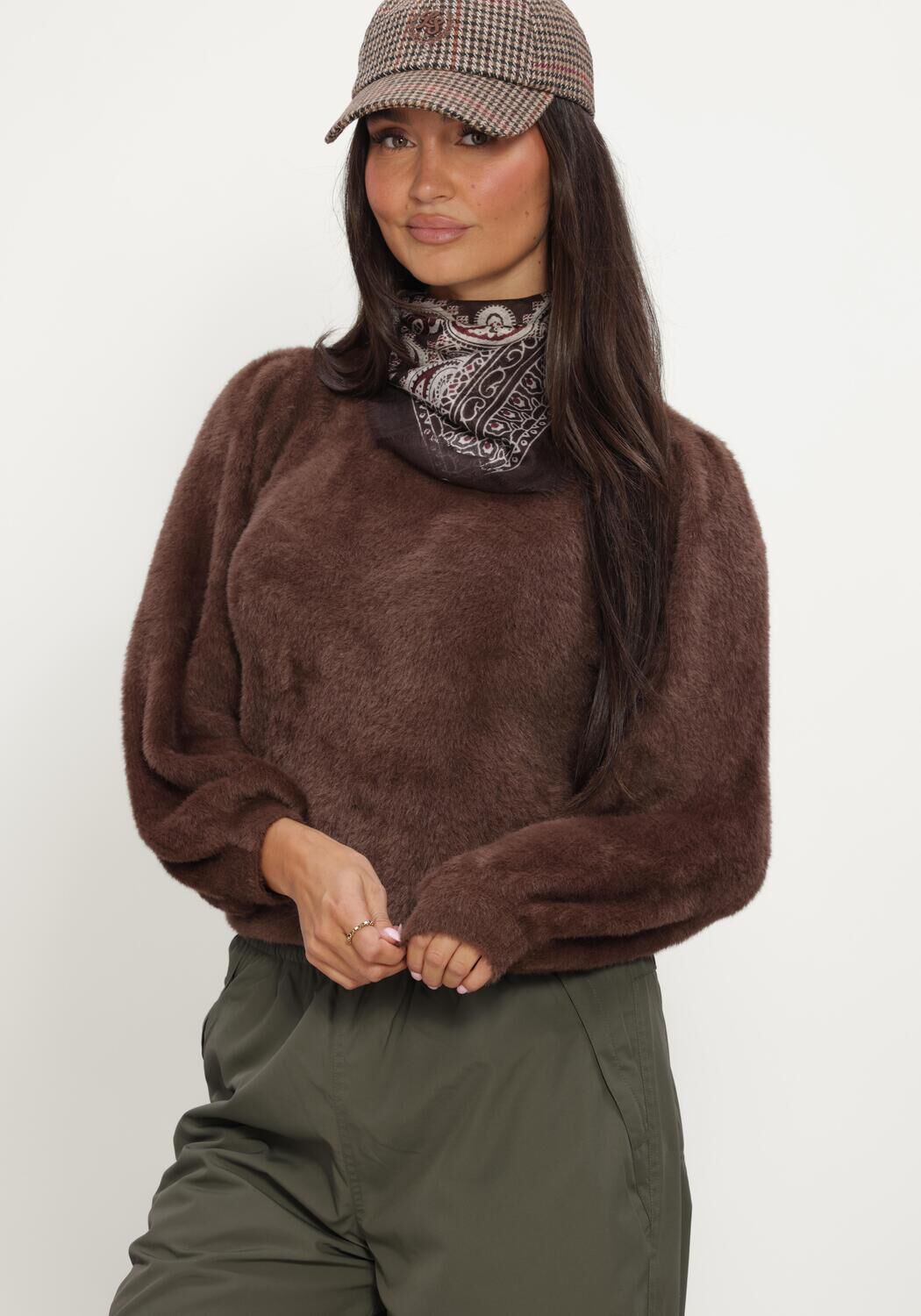 Bruine CATWALK JUNKIE Trui FUZZY PUFF SLEEVE KNIT - large