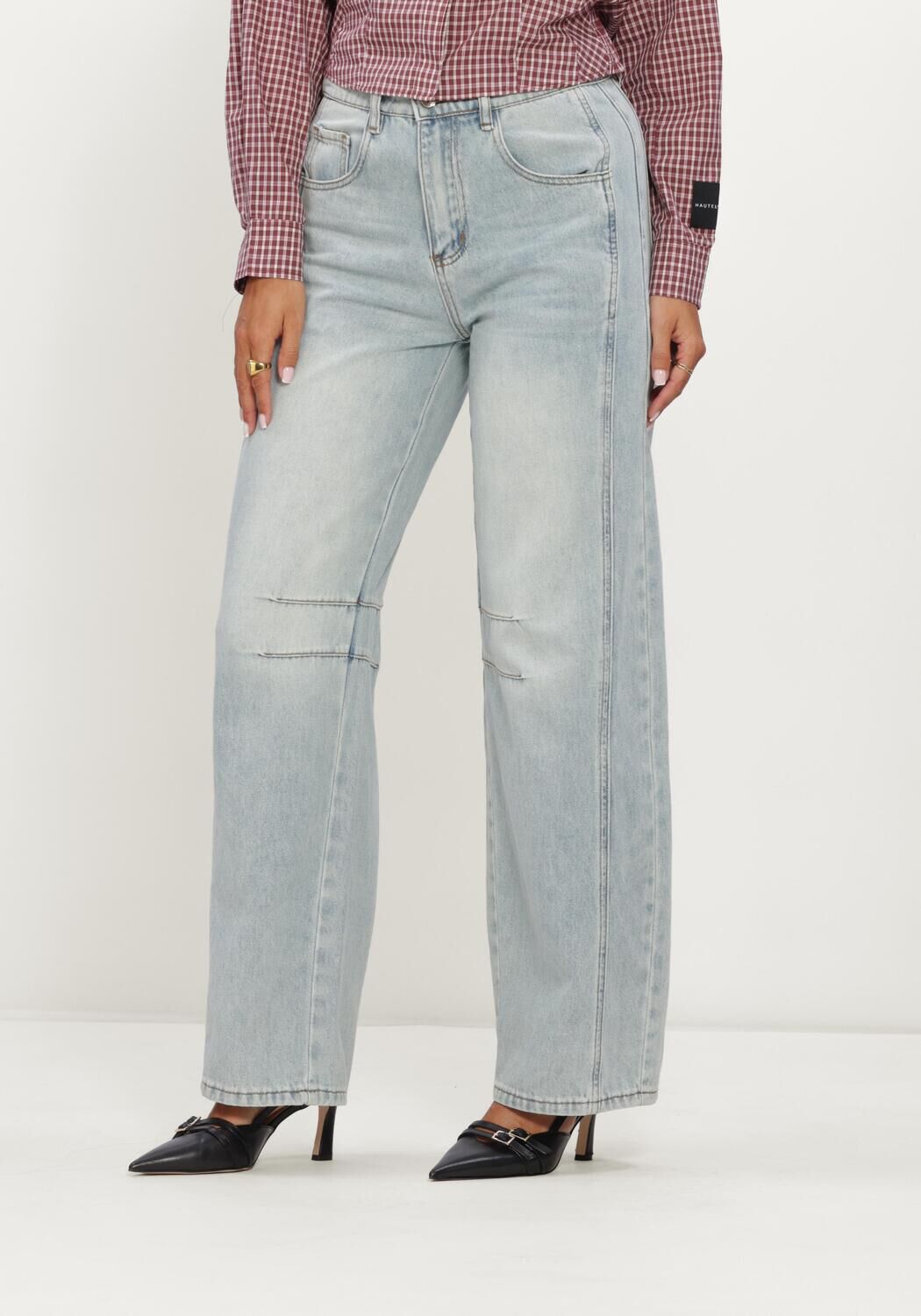 Blauwe HAUTE L'AMITI&Eacute; Barrel jeans DREW BARREL PANEL TALL JEANS BLEACHED DENIM - large