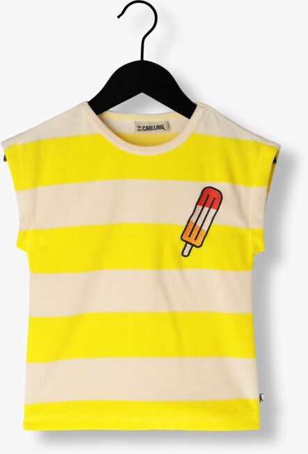 Gele CARLIJNQ T-shirt STRIPES YELLOW - BOXY SHIRT WITH EMBROIDERY - large