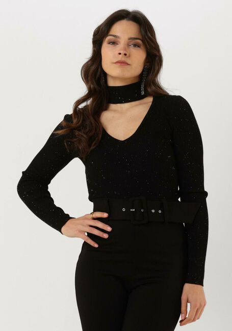 Zwarte GUESS Longsleeves LS MICRO SEQUIN RIB LEA SWTR - large