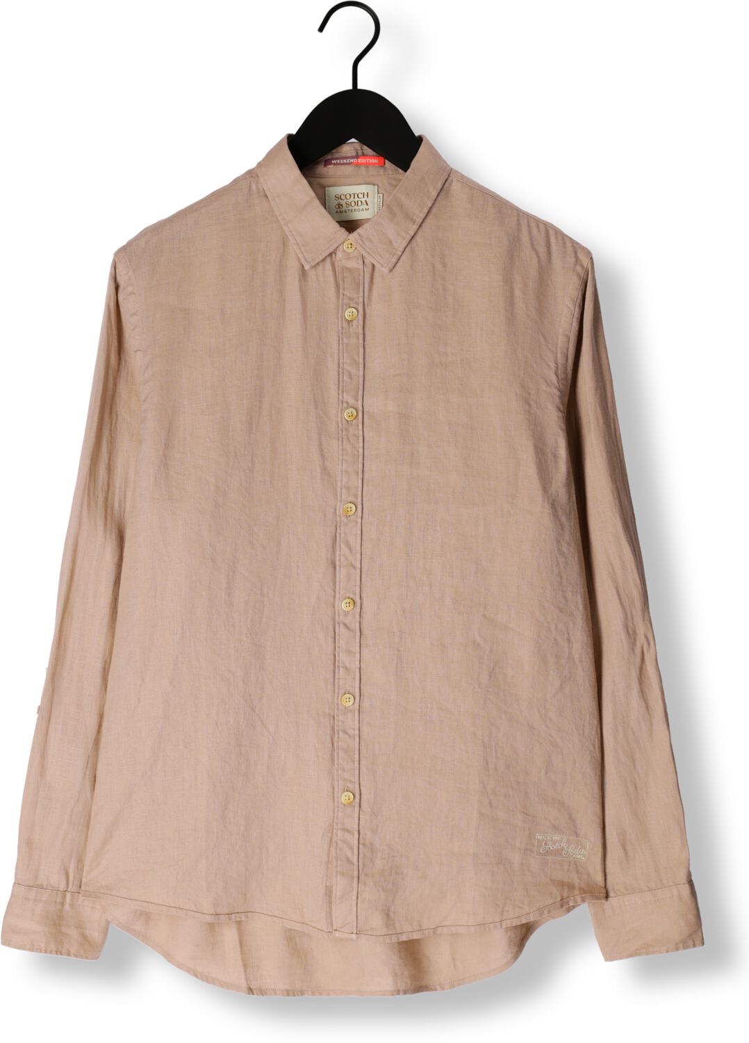 SCOTCH & SODA Heren Overhemden Linen Shirt With Roll-up Khaki