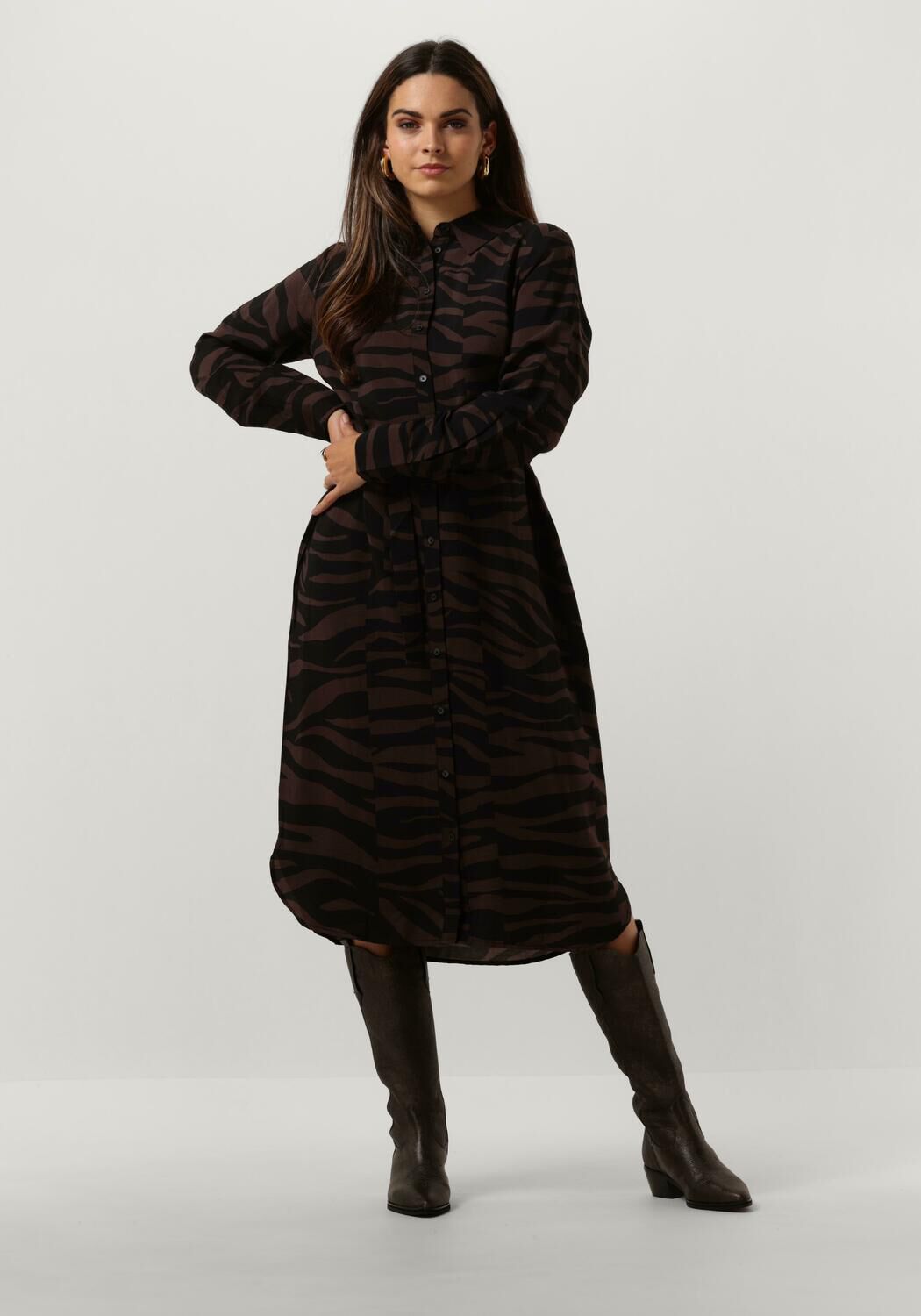 bruine object midi jurk objcira l s shirt dress 129