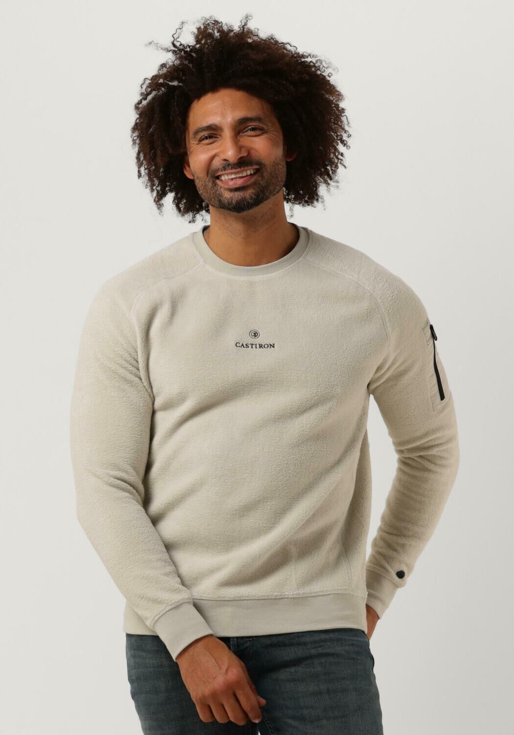beige cast iron trui crewneck regular fit cotton polar fleece
