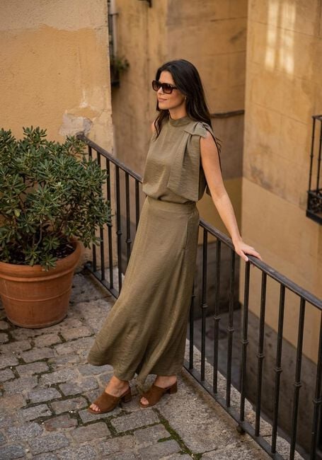 Khaki JANSEN AMSTERDAM Top ORLA TOP WS 306 SLEEVELESS TRANSPARANT BOW AT SHOULDER - large