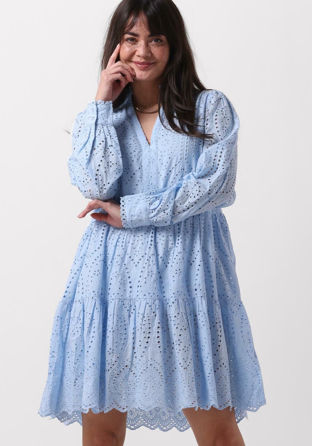 YAS Knielange jurk met broderie anglaise model 'Holi'