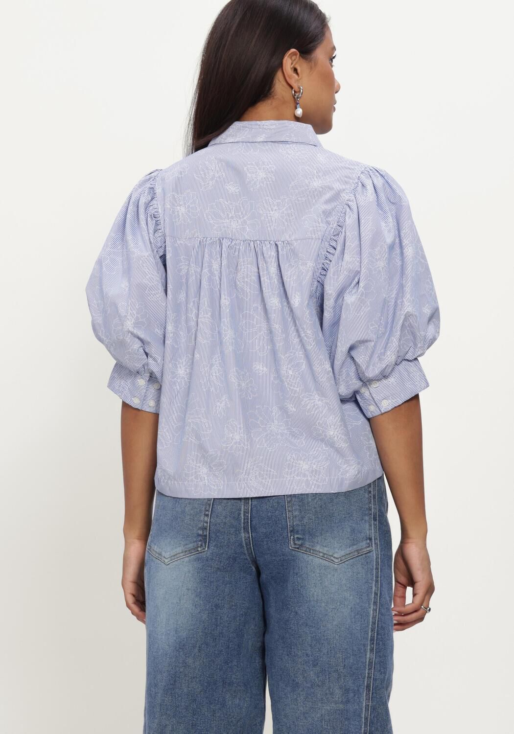 Blauwe NEO NOIR Blouses ETTA FLOWER STRIPE SHIRT - large