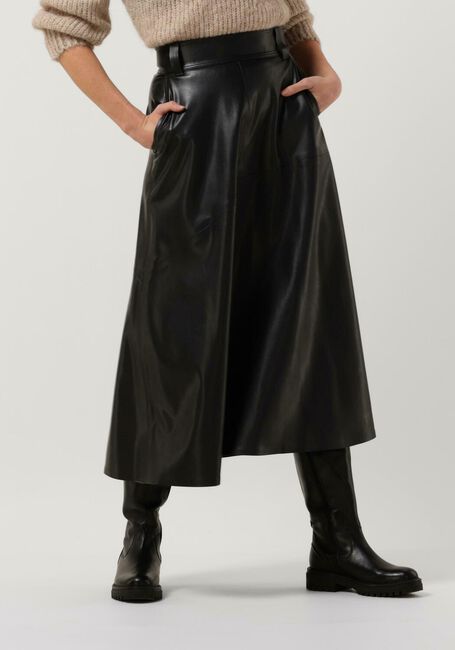 Zwarte VANILIA Midirok VEGAN LEATHER SKIRT - large