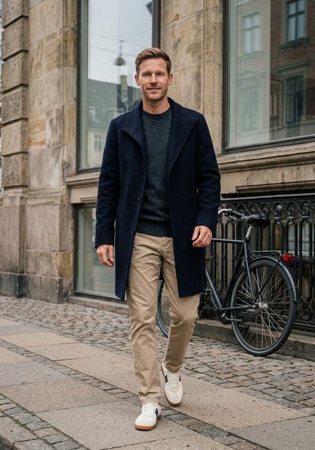 Donkerblauwe TOMMY HILFIGER Mantel DC STAND COLLAR WOOL MIX COAT - large
