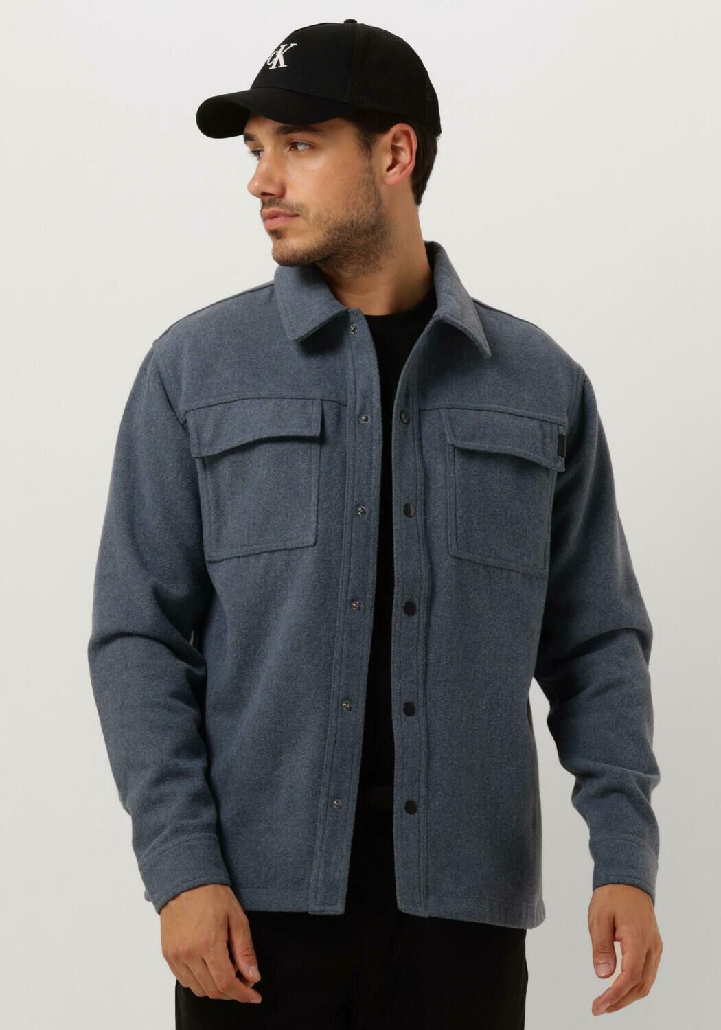 PUREWHITE Heren Overhemden Wool Look Overshirt With Pocket At Front Blauw