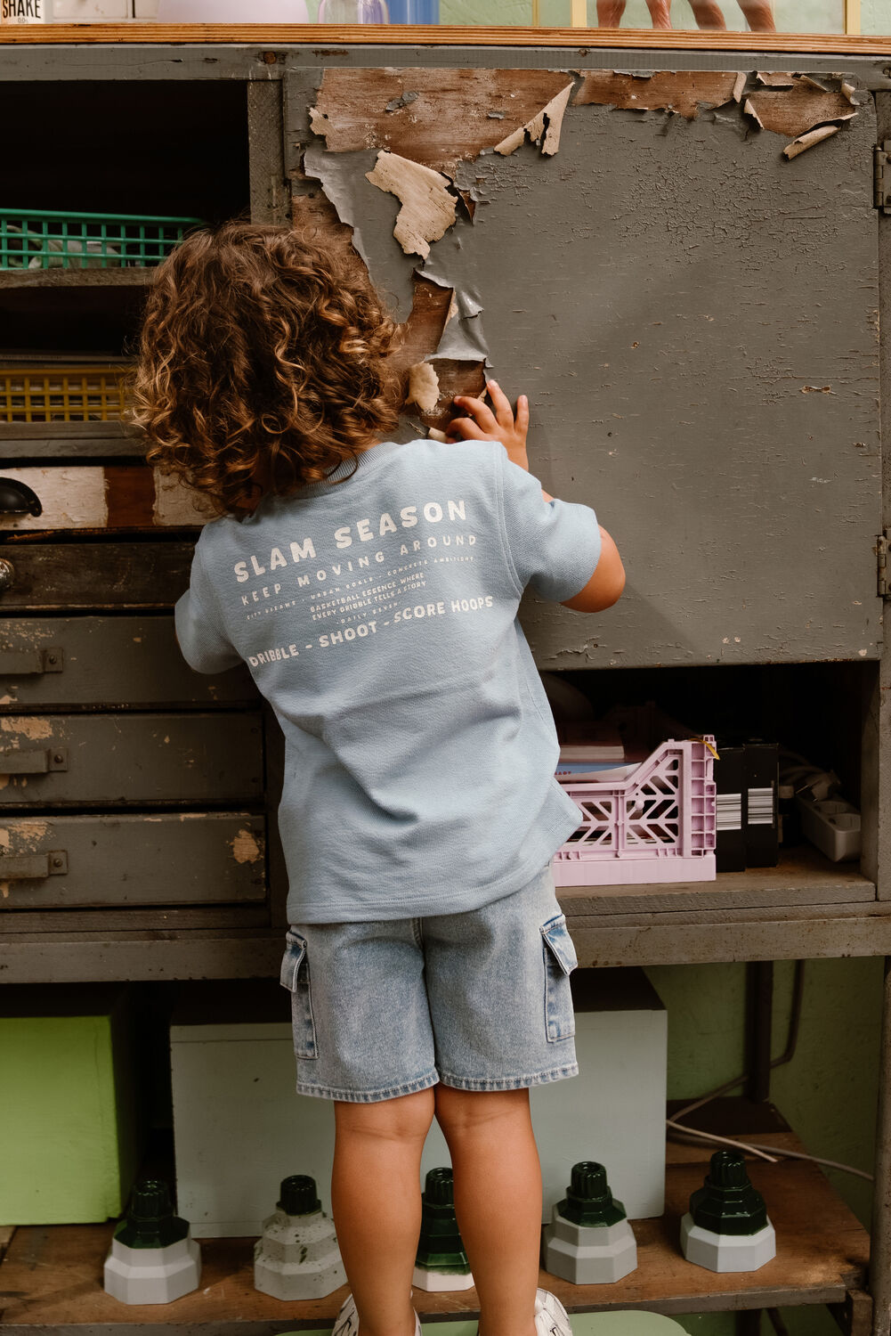 DAILY7 Jongens Polo's & T-shirts T-shirt Structure Print Lichtblauw