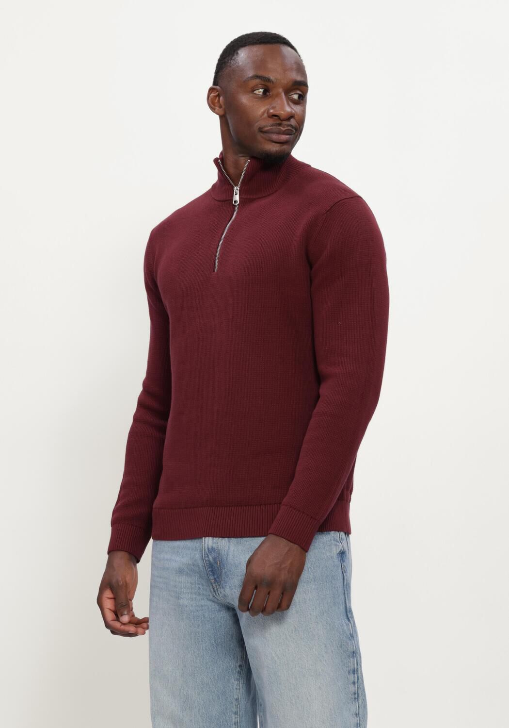 Bordeaux SELECTED MEN Trui SLMDANE LS KNIT STRUCTURE HALF ZIP - large