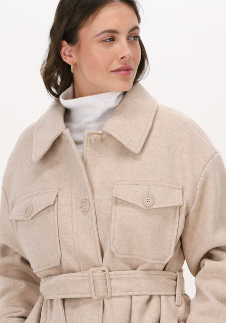 Beige NA-KD Mantel CHEST POCKET BELTED JACKET - large
