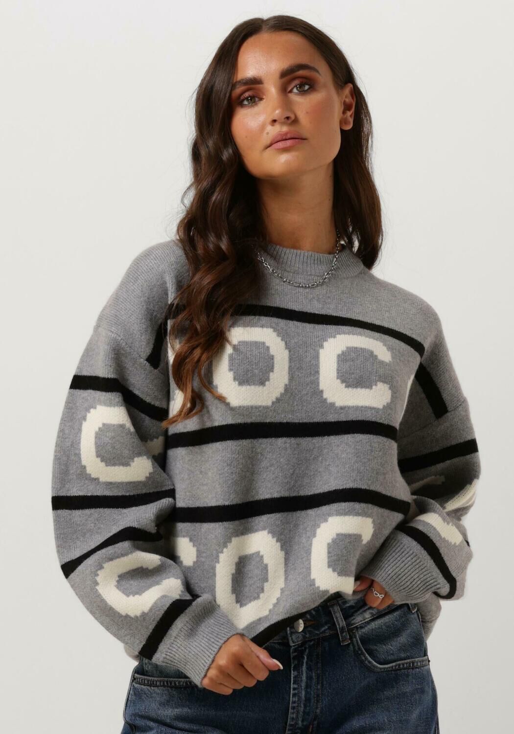 grijze co couture trui row logo knit