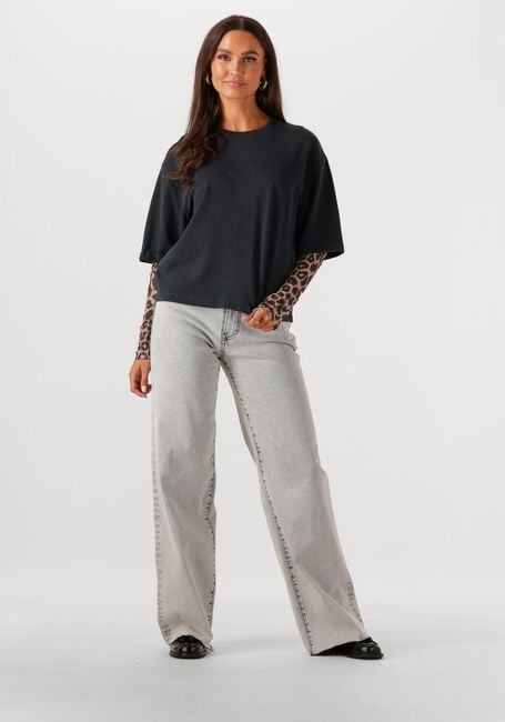 Zwarte CATWALK JUNKIE T-shirt LOOSE FIT TSHIRT WITH LEOPARD MESH SLEEVES - large