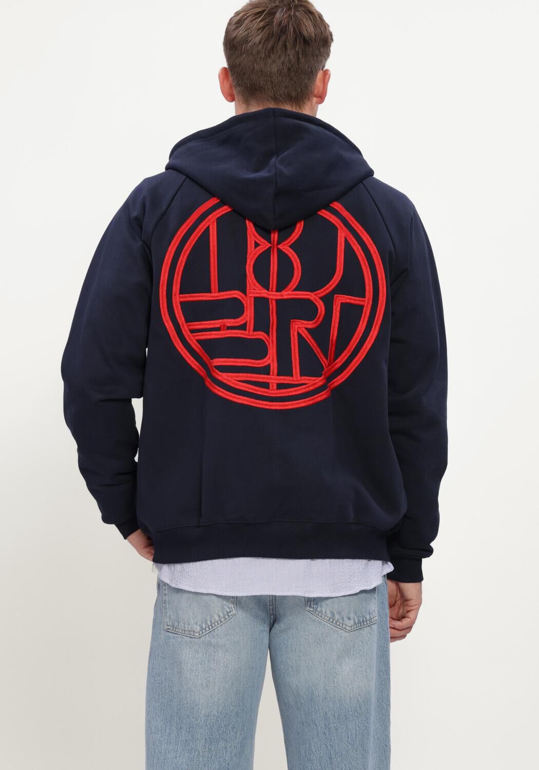 Donkerblauwe WOODBIRD Sweater WBPAW EMBLEM ZIP HOODIE - large