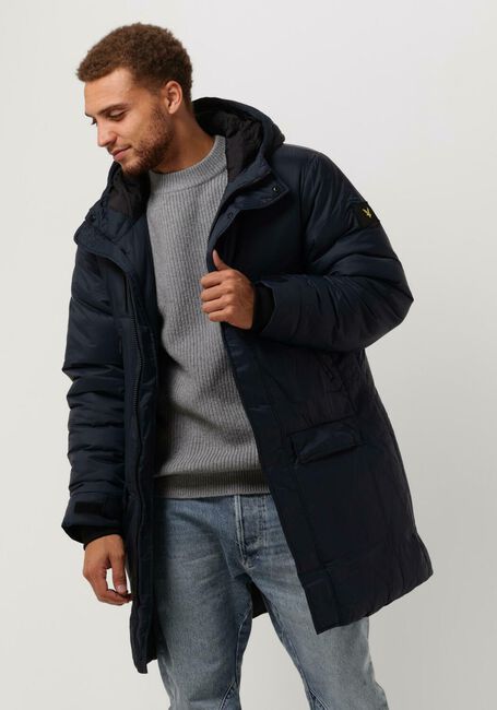 Treinstation formule Willen Donkerblauwe LYLE & SCOTT Gewatteerde jas LONG LINE INTERNAL PADDED JACKET  | Omoda