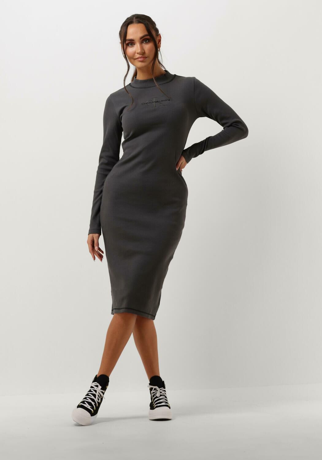 CALVIN KLEIN Dames Jurken Hero Monolog Rib Ls Dress Zwart