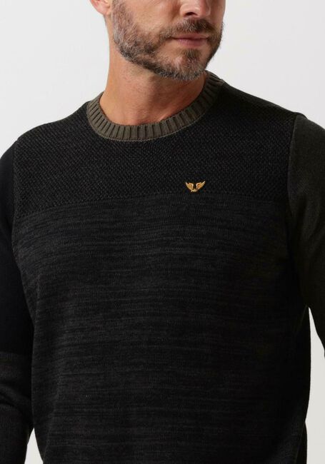 Zwarte PME LEGEND Trui LONG SLEEVE R-NECK COLORBLOCK MIXED YARNS - large