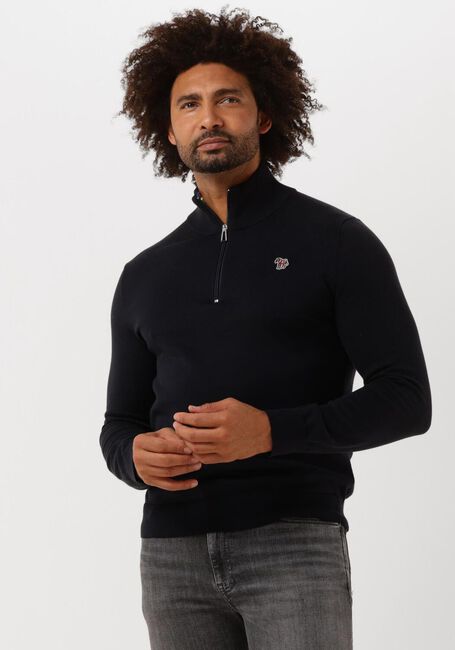 Donkerblauwe PS PAUL SMITH Trui MENS SWEATER HALF ZIP ZEB BAD - large