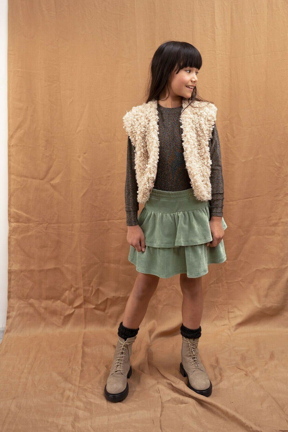 Groene LIKE FLO Mini jurk RIB VELOURS DRESS - large